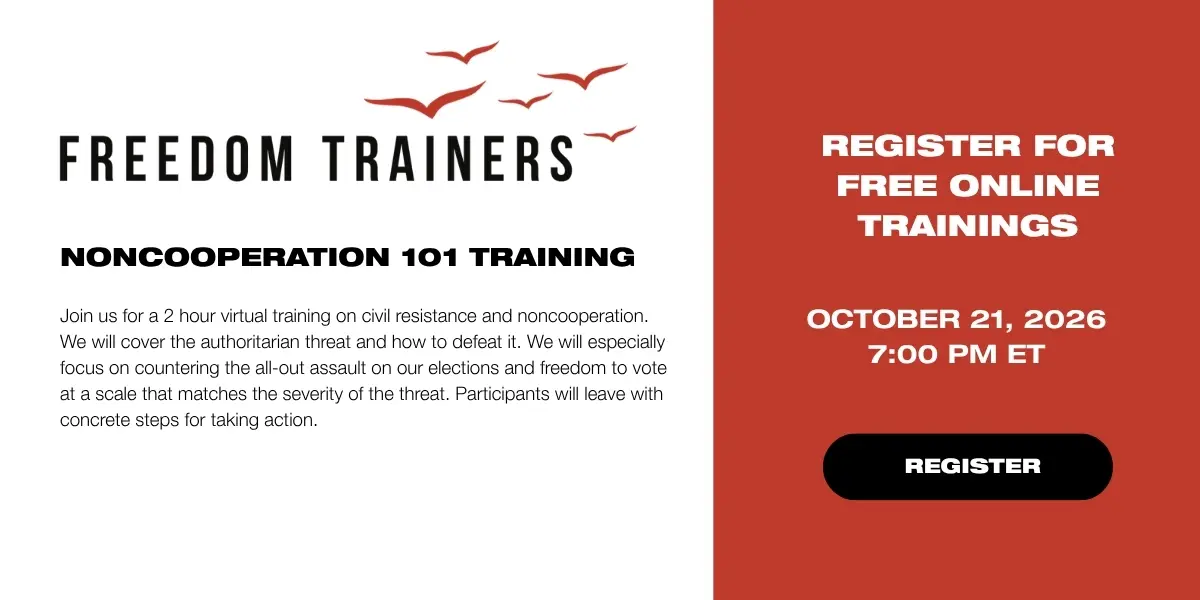 Noncooperation 101 Training Wednesday 10/21, 7pm ET freedomtrainers.net/trainings