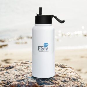 FSTV stainless steel water bottle with a straw lid