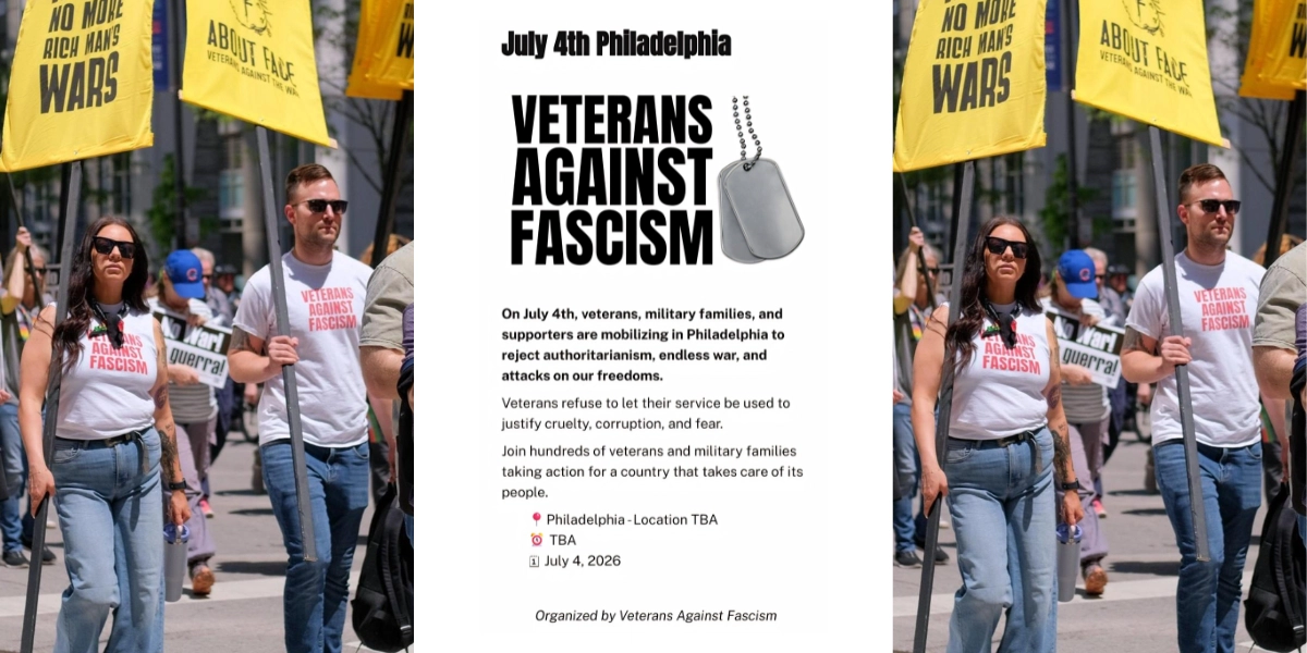 Veterans Against Fascism. About Face/Veterans Against Fascism (& Women’s March). Saturday, July 4th, 11am ET.
